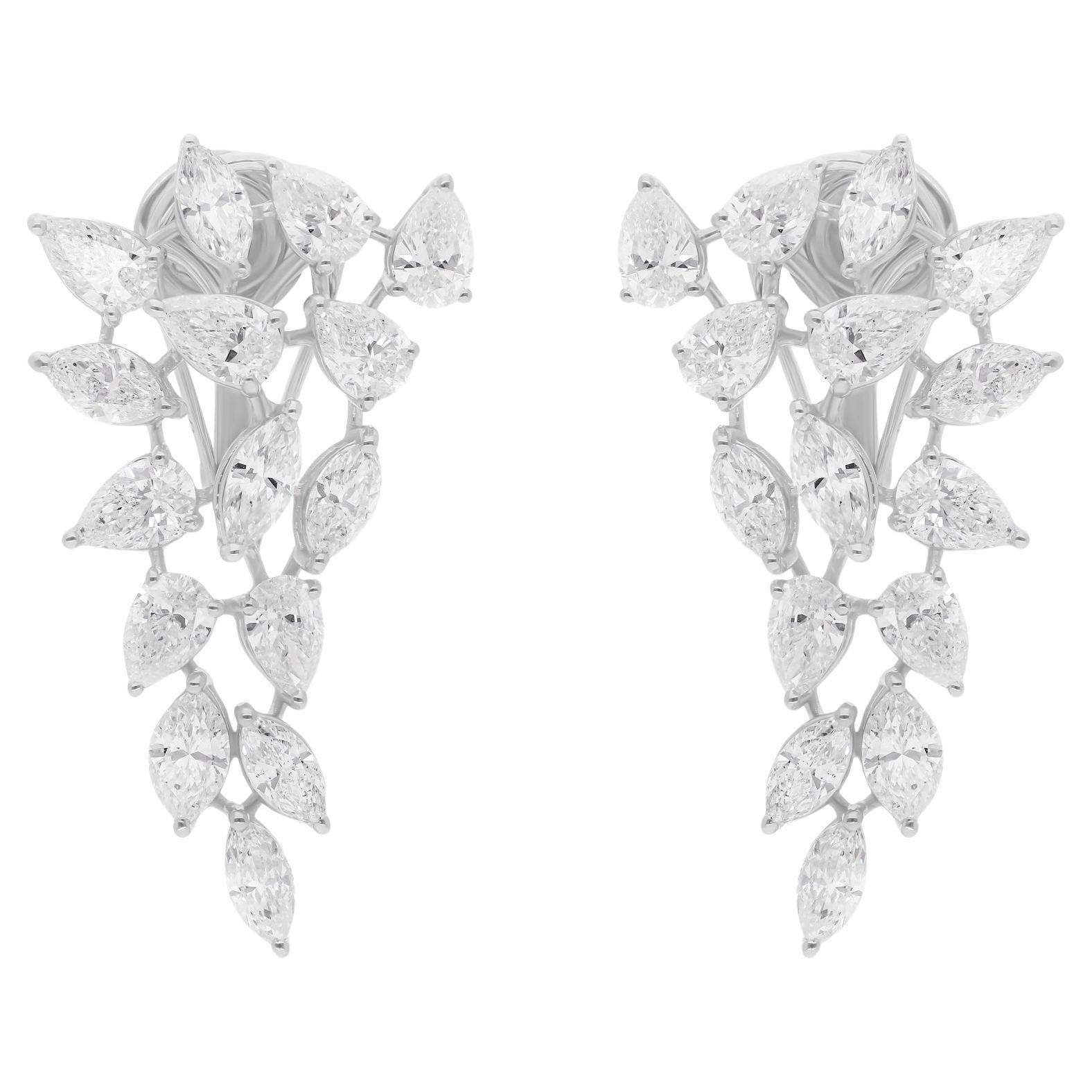 5.96 Carat SI/H Pear Marquise Diamond Earrings 18 Karat White Gold Jewelry