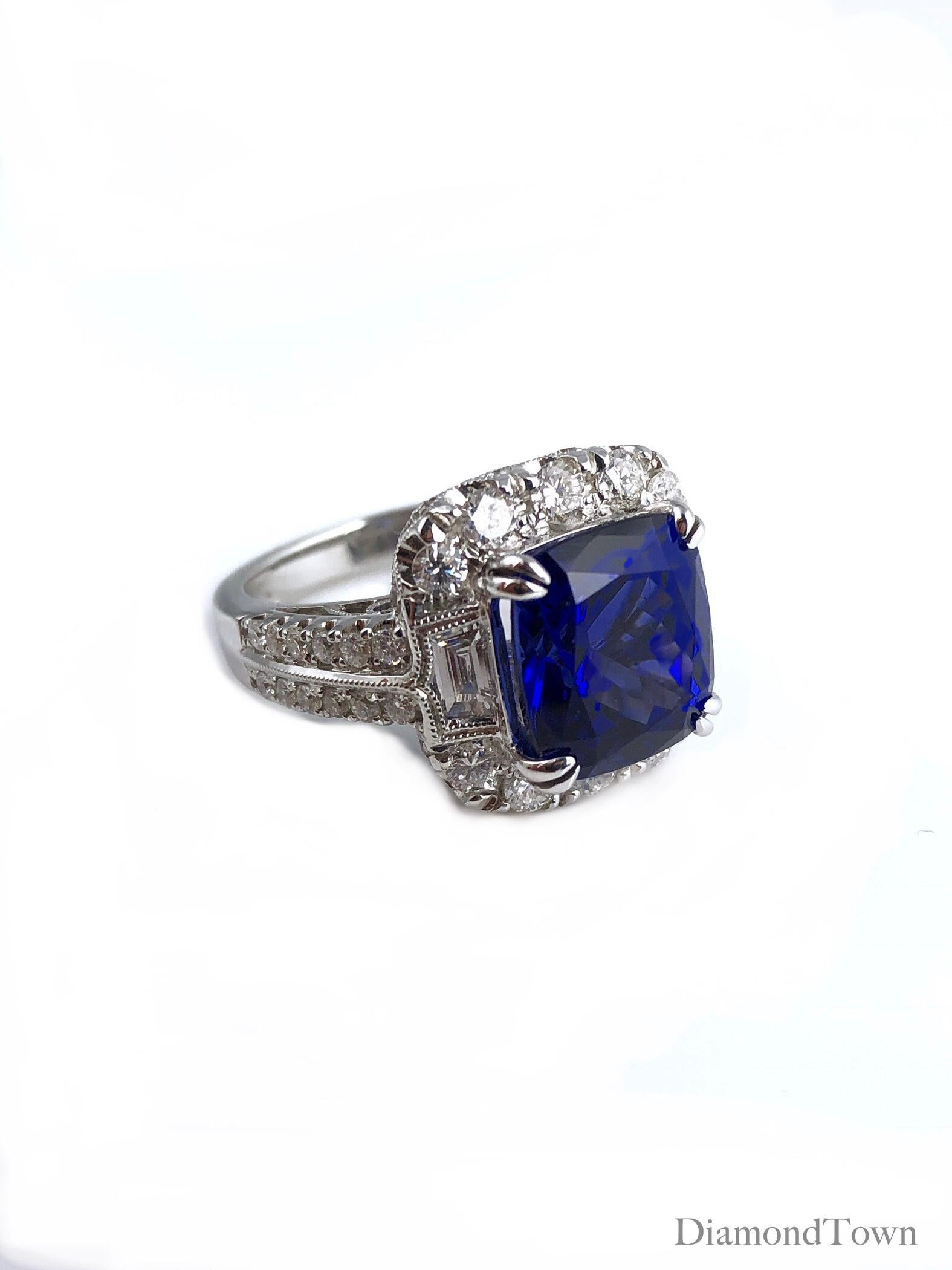 DiamondTown GIA Certified 5.96 Carat Tanzanite and 1.47 Carat Diamond Ring im Zustand „Neu“ in New York, NY