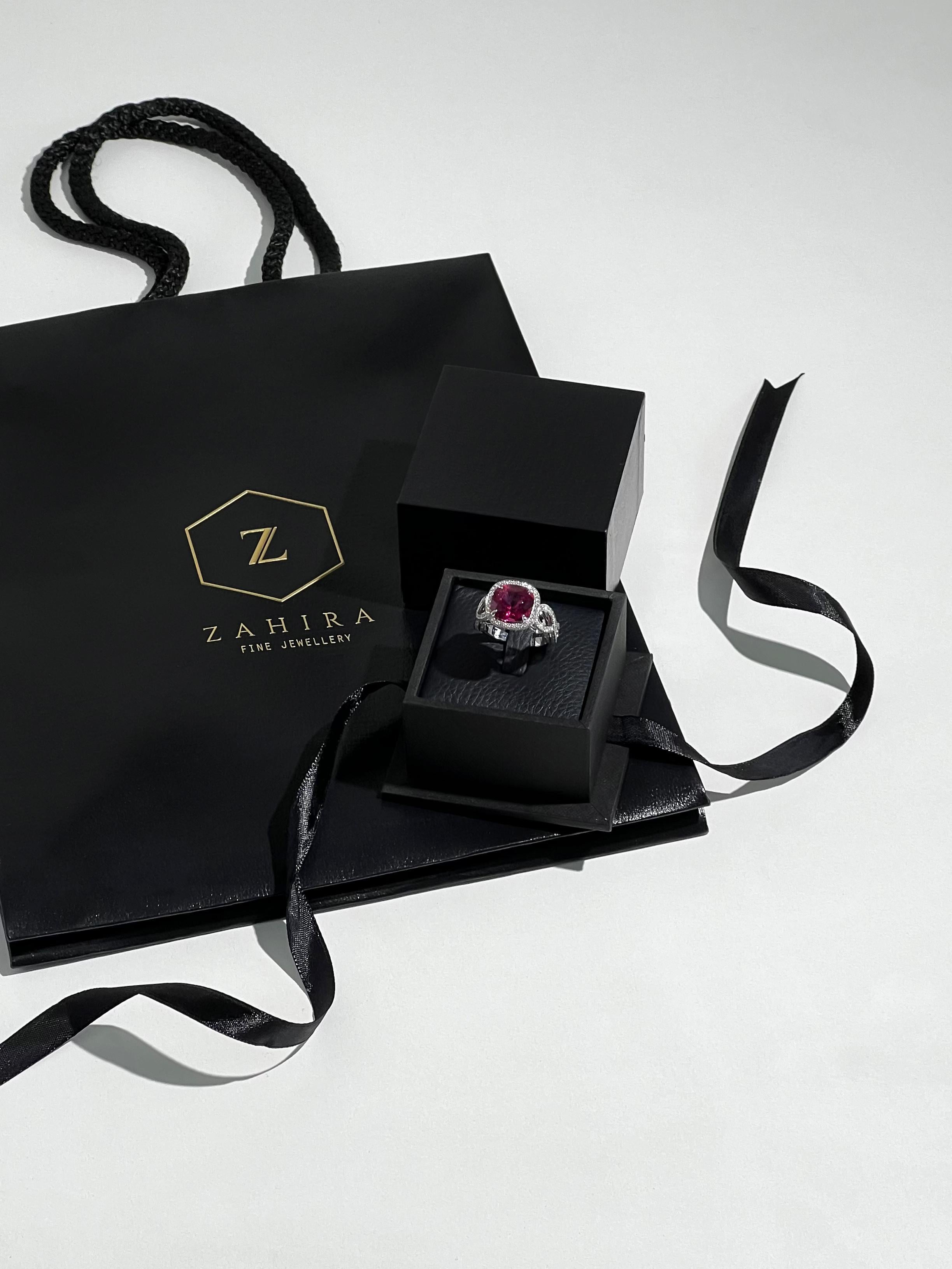 5.96 Carat Vibrant Magenta Rubellite Diamond Cocktail Ring in 18k White Gold  For Sale 2