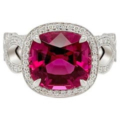 5.96 Carat Vibrant Magenta Rubellite Diamond Cocktail Ring in 18k White Gold