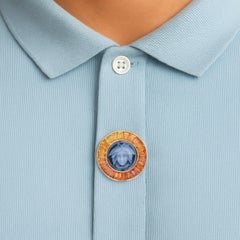 5.96 Carat Yellow Sapphire Baguette Cut Medusa Versace Cameo Shirt Gold Brooch