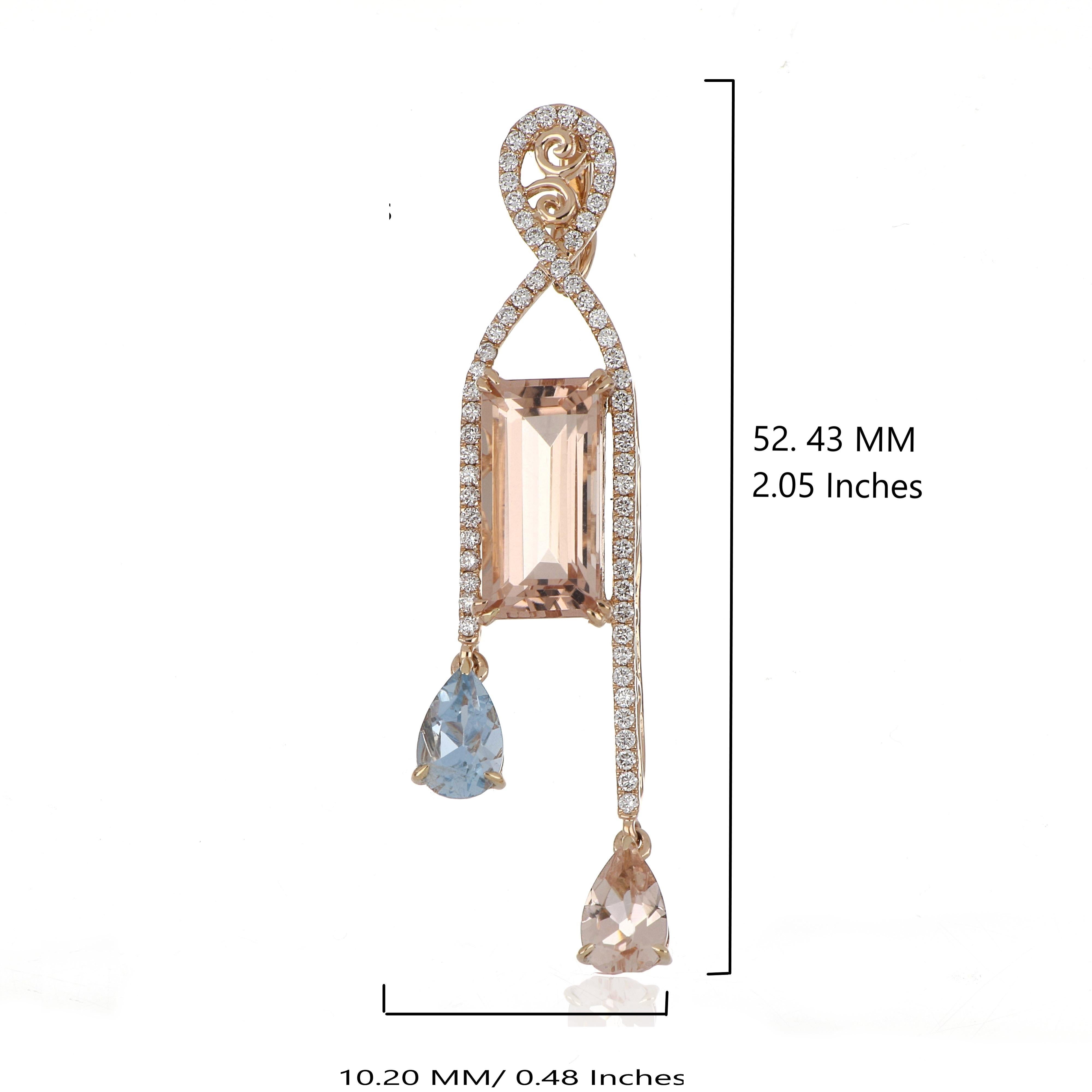 Donna 5,96 carati. Ciondolo di Morganite e Acquamarina totale con diamante in oro rosa 18 carati in vendita