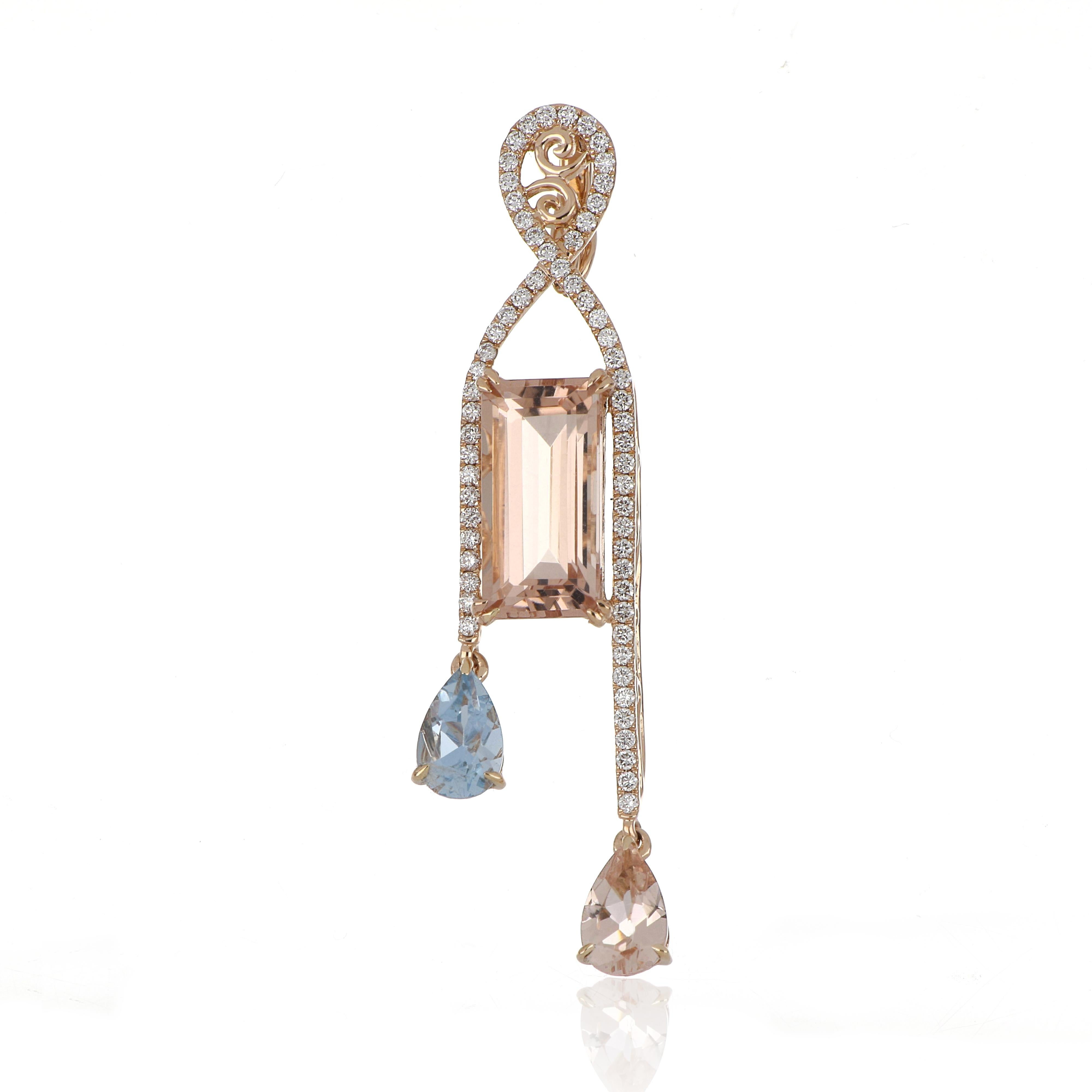 5,96 carati. Ciondolo di Morganite e Acquamarina totale con diamante in oro rosa 18 carati in vendita 1