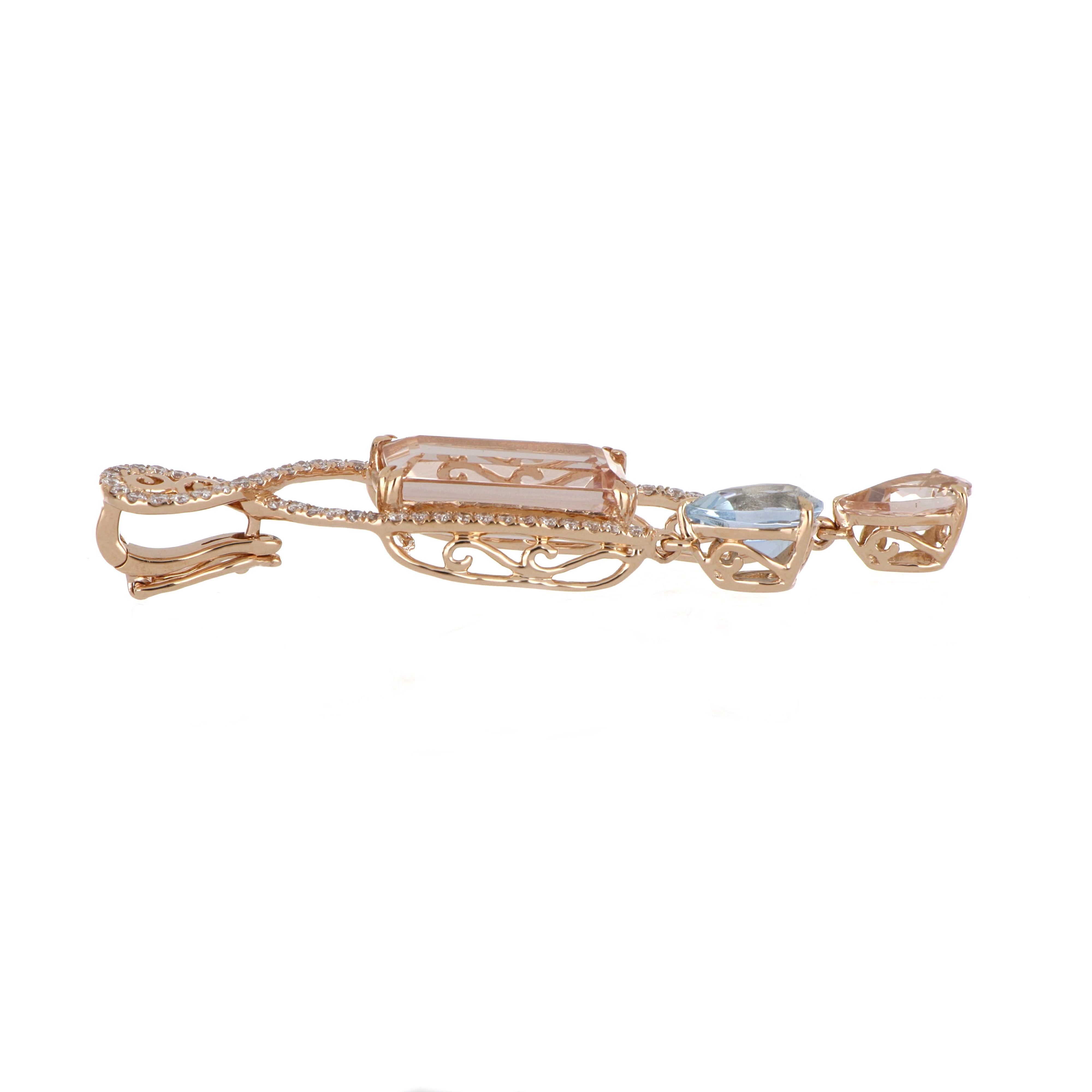 5,96 carati. Ciondolo di Morganite e Acquamarina totale con diamante in oro rosa 18 carati In condizioni Nuovo in vendita a JAIPUR, IN