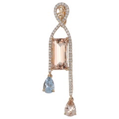 5.96 Cts. Total Morganite and Aquamarine Pendant with Diamond 18 Karat Rose Gold