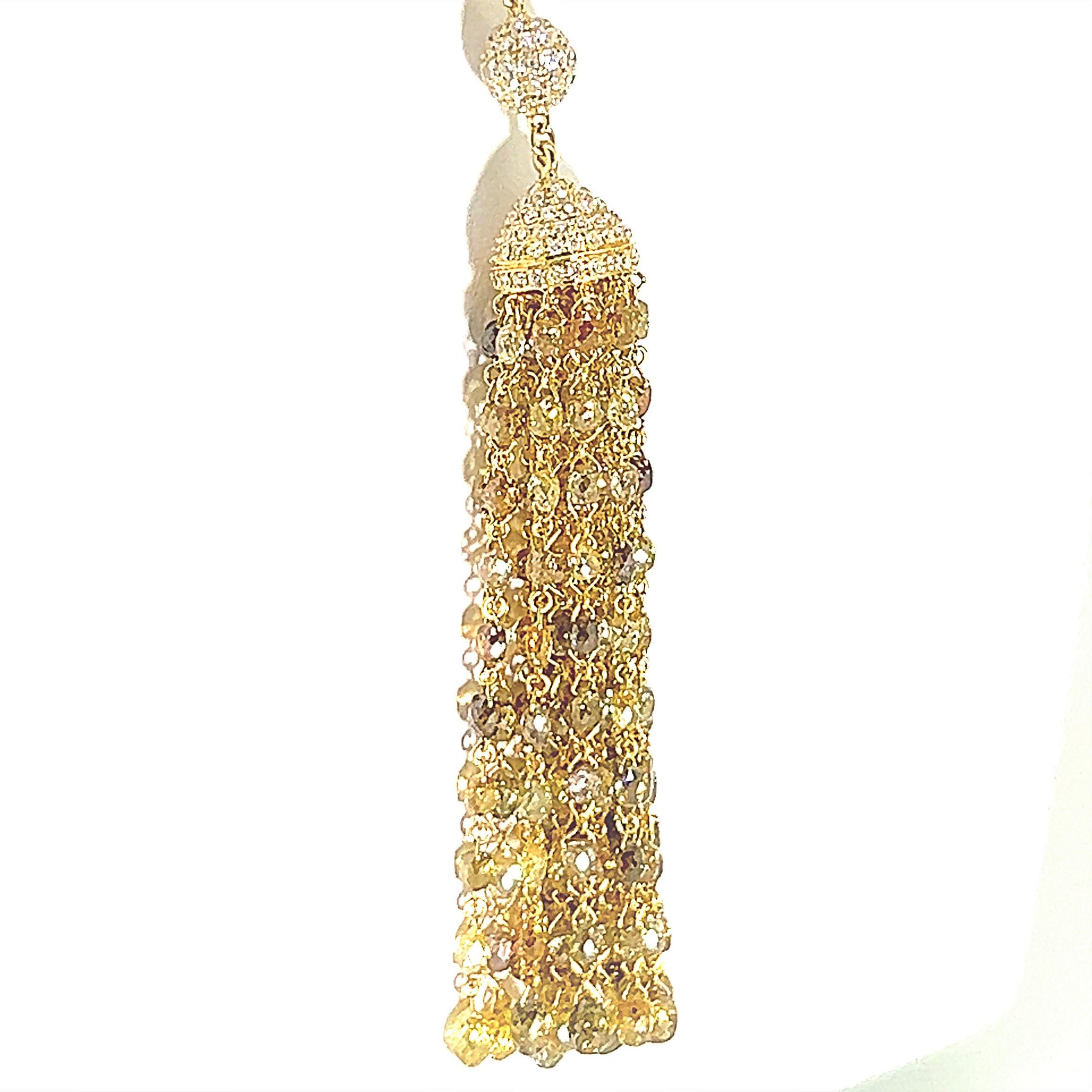 59.66 Carat Briolette Yellow Diamond Tassel Vintage Necklace on 18K Yellow Gold In New Condition For Sale In Wan Chai District, HK