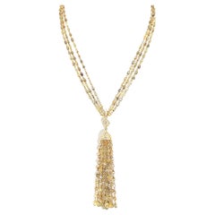 59.66 Carat Briolette Yellow Diamond Tassel Vintage Necklace on 18K Yellow Gold