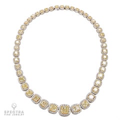 59.66 Carat Yellow & White Diamond Riviera Necklace in 18kt Gold