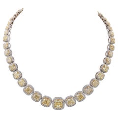 59.66 Carat Yellow & White Diamond Riviera Necklace in 18kt Gold