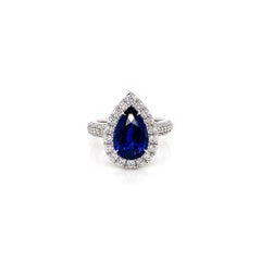 5.96 Total Carat Sapphire and Diamond Halo Pave-Set Ladies Engagement Ring GIA