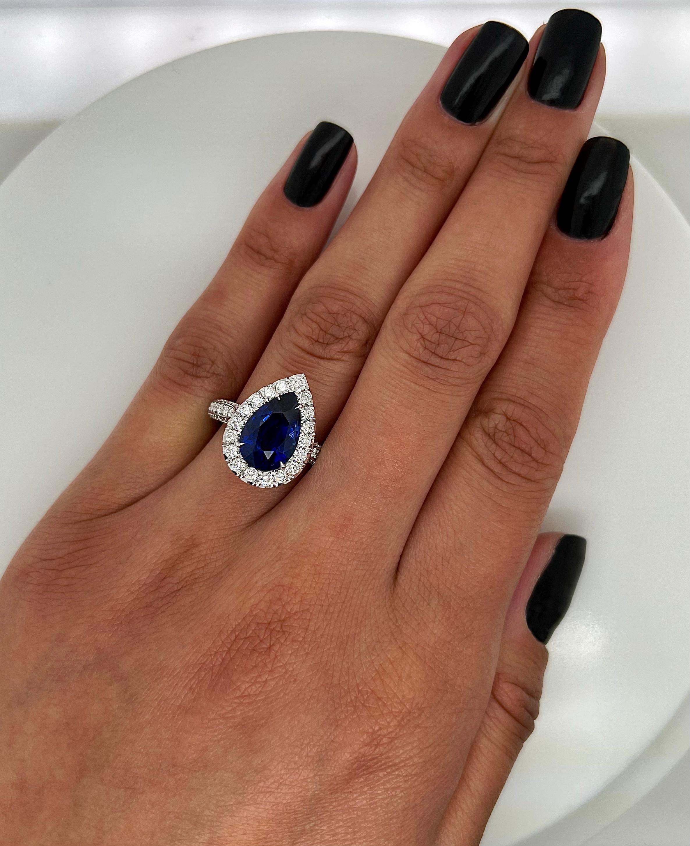 5.96 Total Carat Sapphire and Diamond Halo Pave-Set Ladies Engagement Ring GIA In New Condition For Sale In New York, NY