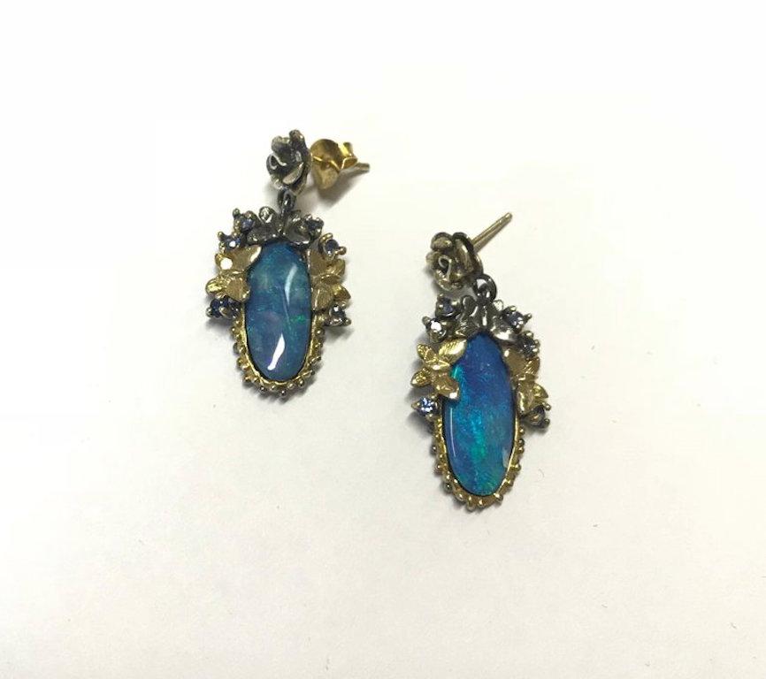 Contemporary 5.97 Carat Opal and Multi-Color Gemstone Earrings