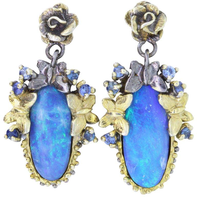 5.97 Carat Opal and Multi-Color Gemstone Earrings