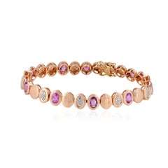 Oval Pink Sapphire 14k Rose Gold Diamond Delicate Armband Fine Jewelry