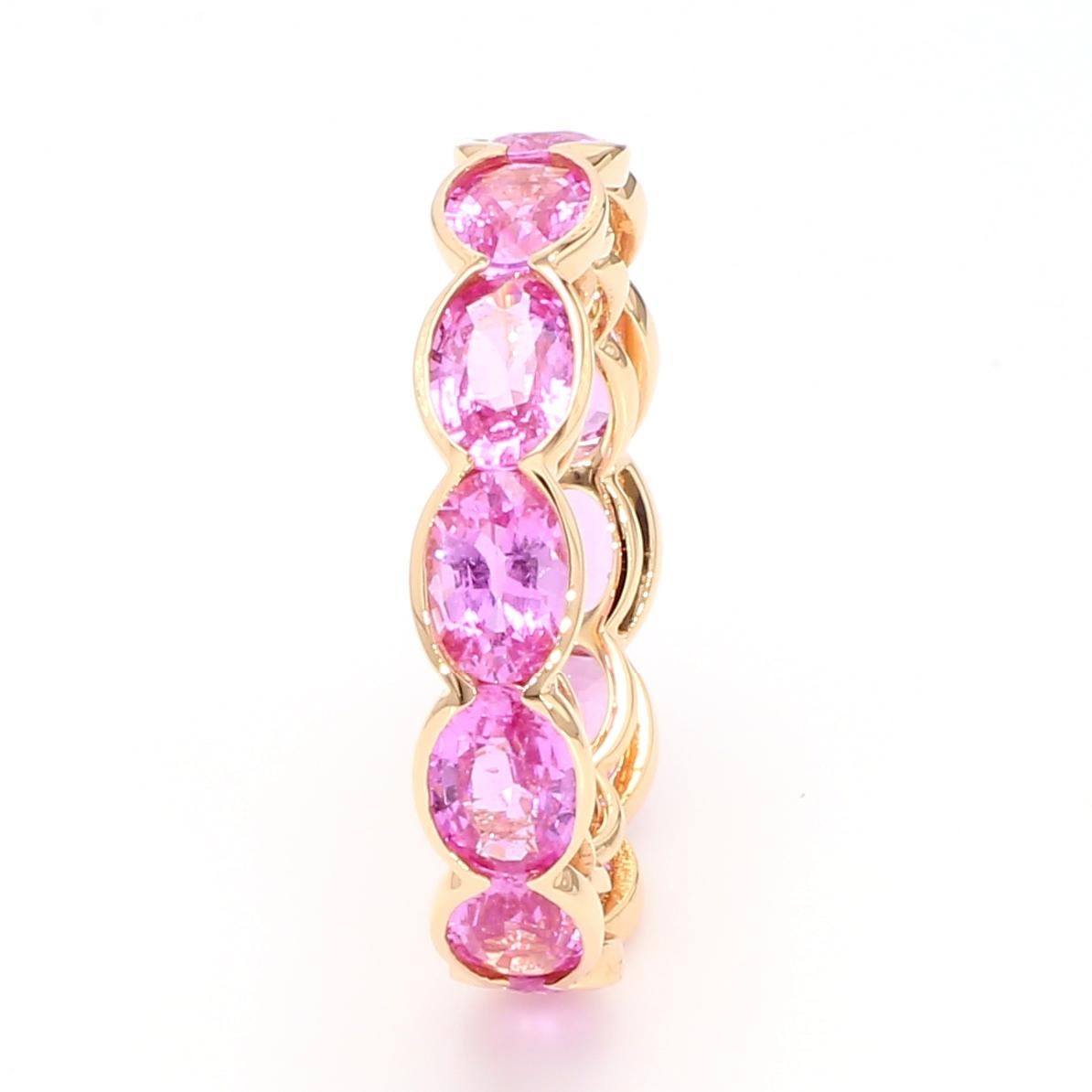 Women's or Men's 6.33 Carat Pink Sapphire Oval Cut and Diamond Eternity Band Ring For Sale