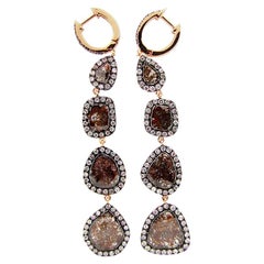 Boucles d'oreilles en diamants bruns taille rose 5,97 carats en tranches