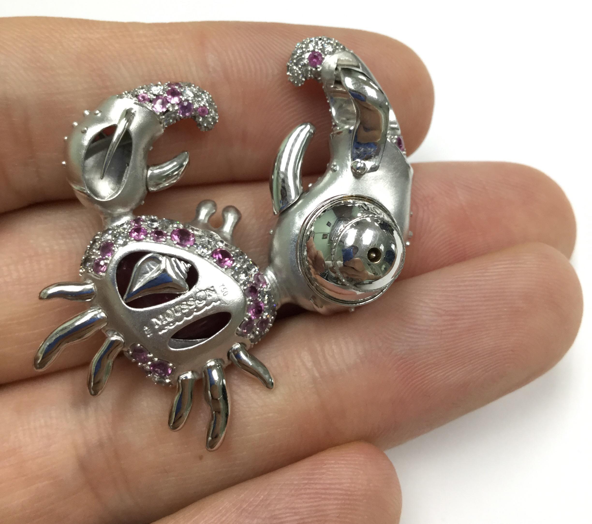 Broche crabe en or blanc 18 carats avec rubellite et diamants de 5,97 carats Unisexe en vente