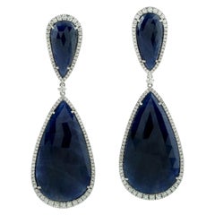 Boucles d'oreilles en or 18 carats avec saphir bleu de 59,75 carats et diamants