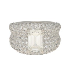 Emerald-Cut Diamond Bombe Cocktail Ring Set in 18k White Gold