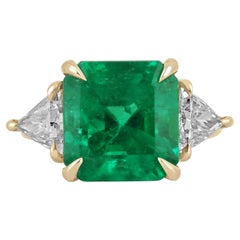 5.97tcw Fine Quality AAA Emerald & Trillion VS Diamond Three Stone Ring Gold 18K