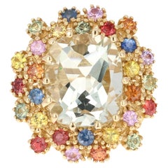 Anillo en racimo de oro amarillo con amatista multicolor y zafiros de 5,98 quilates