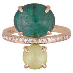 5.98 Carat Clear Emerald, Cats Eye & Diamond  Ring in 18K Yellow  Gold
