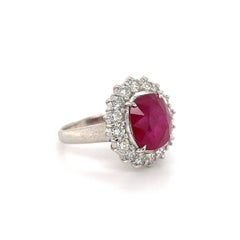 5.98 Carat Cushion Burma Ruby GIA and Diamond Platinum Ring Estate Fine Jewelry