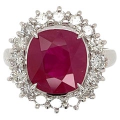 5.98 Carat Cushion Burma Ruby GIA and Diamond Platinum Ring Estate Fine Jewelry