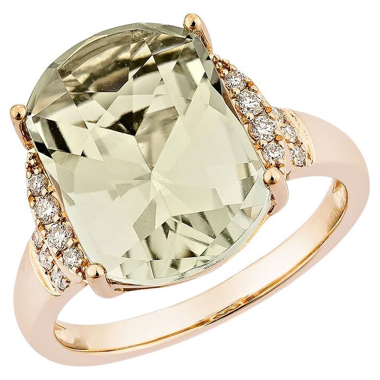 5.98 Carat Green Amethyst Fancy Ring in 18Karat Yellow Gold with Diamond. For Sale