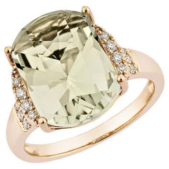 5.98 Carat Green Amethyst Fancy Ring in 18Karat Yellow Gold with Diamond.