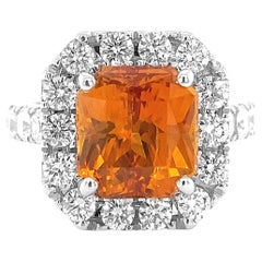 5.98 Carat Natural Heated Vivid Orange Sapphire Diamond 18K White Gold Ring