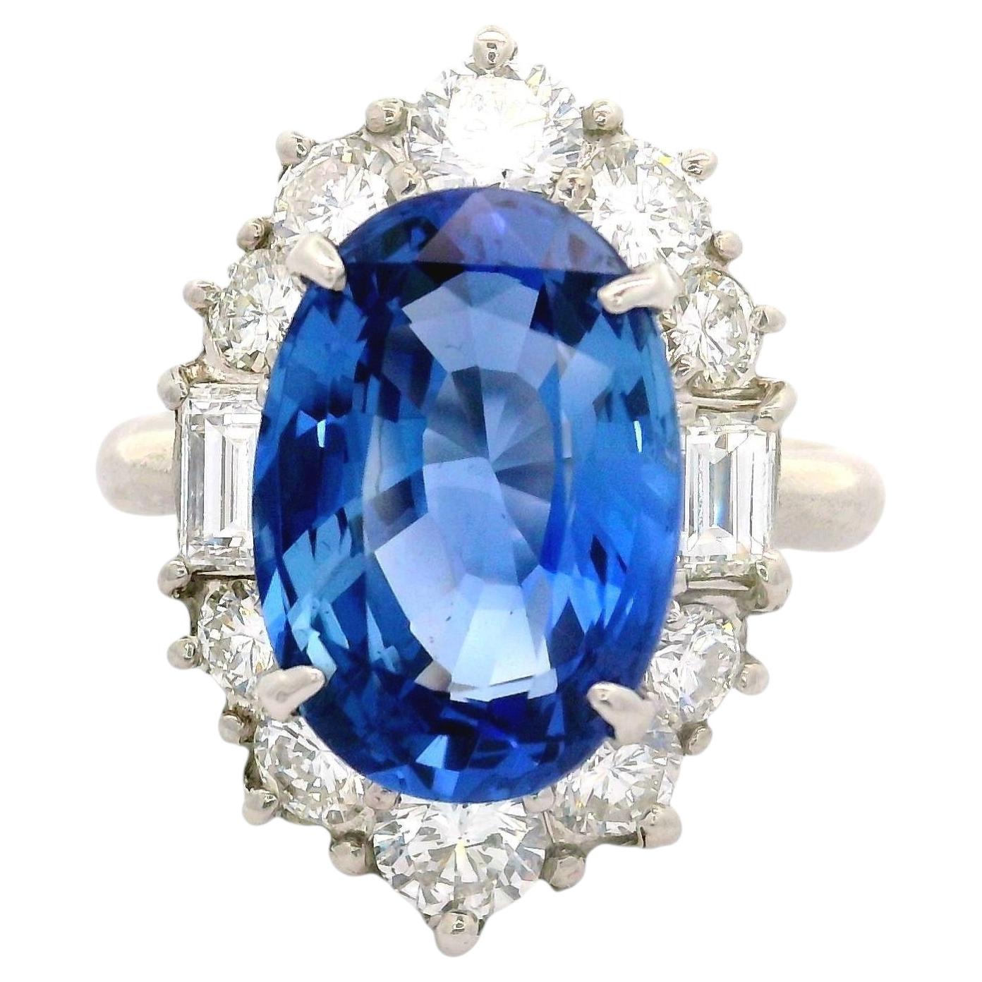 5.98 Carat No-Heat Ceylon Blue Sapphire Diamond Platinum Ring, GIA Certified