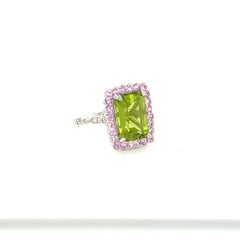 5.98 Carat Peridot Pink Sapphire Diamond 18 Karat White Gold Ring
