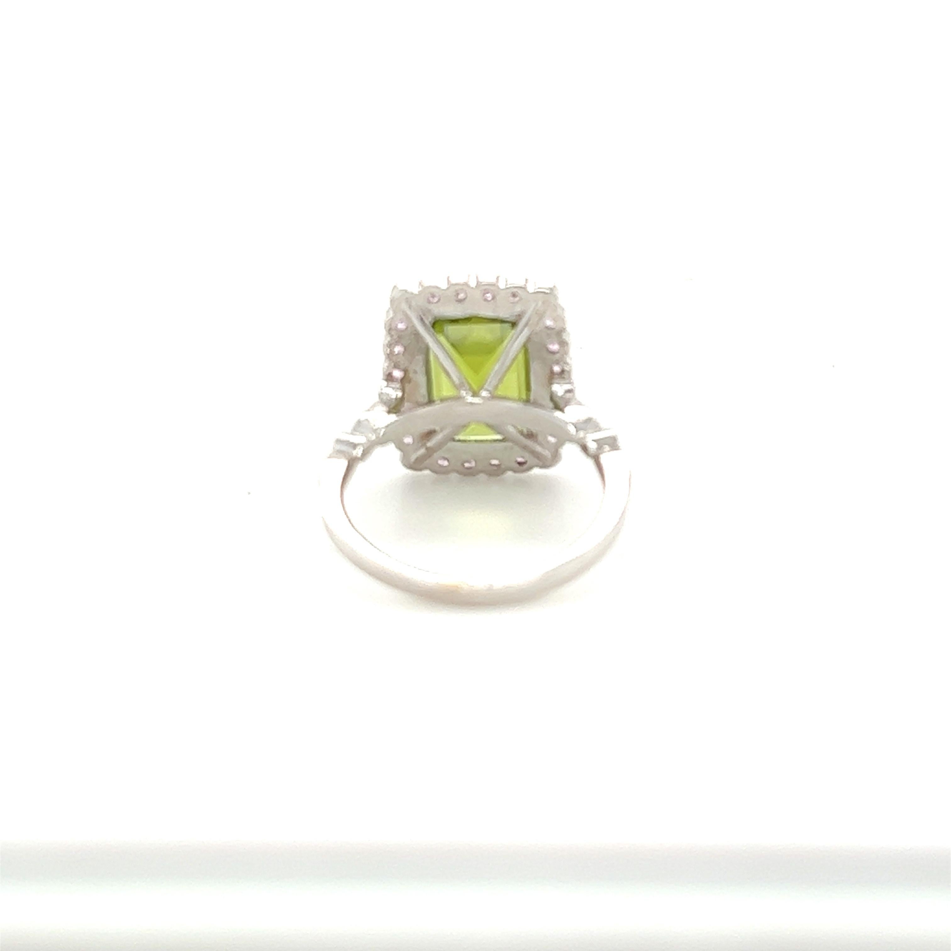 Emerald Cut 5.98 Carat Peridot Pink Sapphire Diamond 18 Karat White Gold Ring For Sale