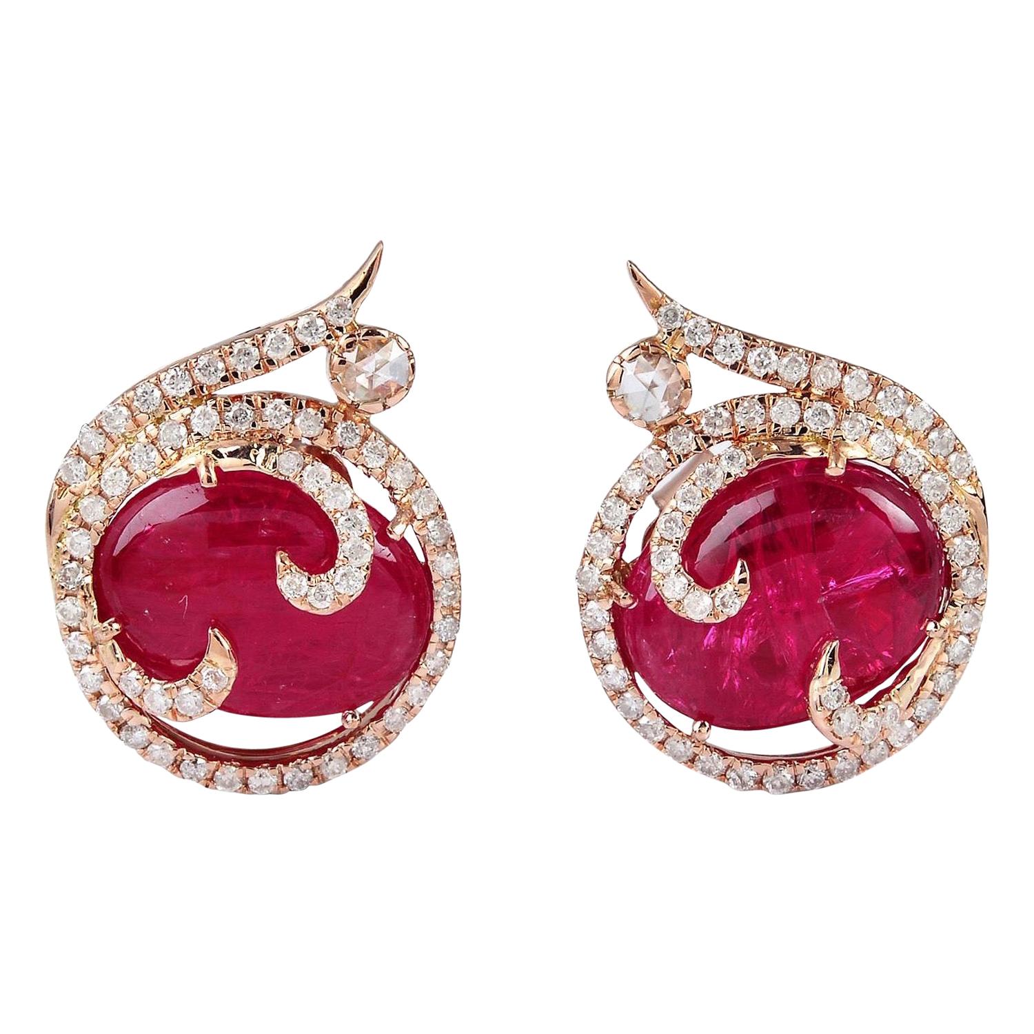 5.98 Carat Ruby Diamond 18 Karat Stud Earrings For Sale