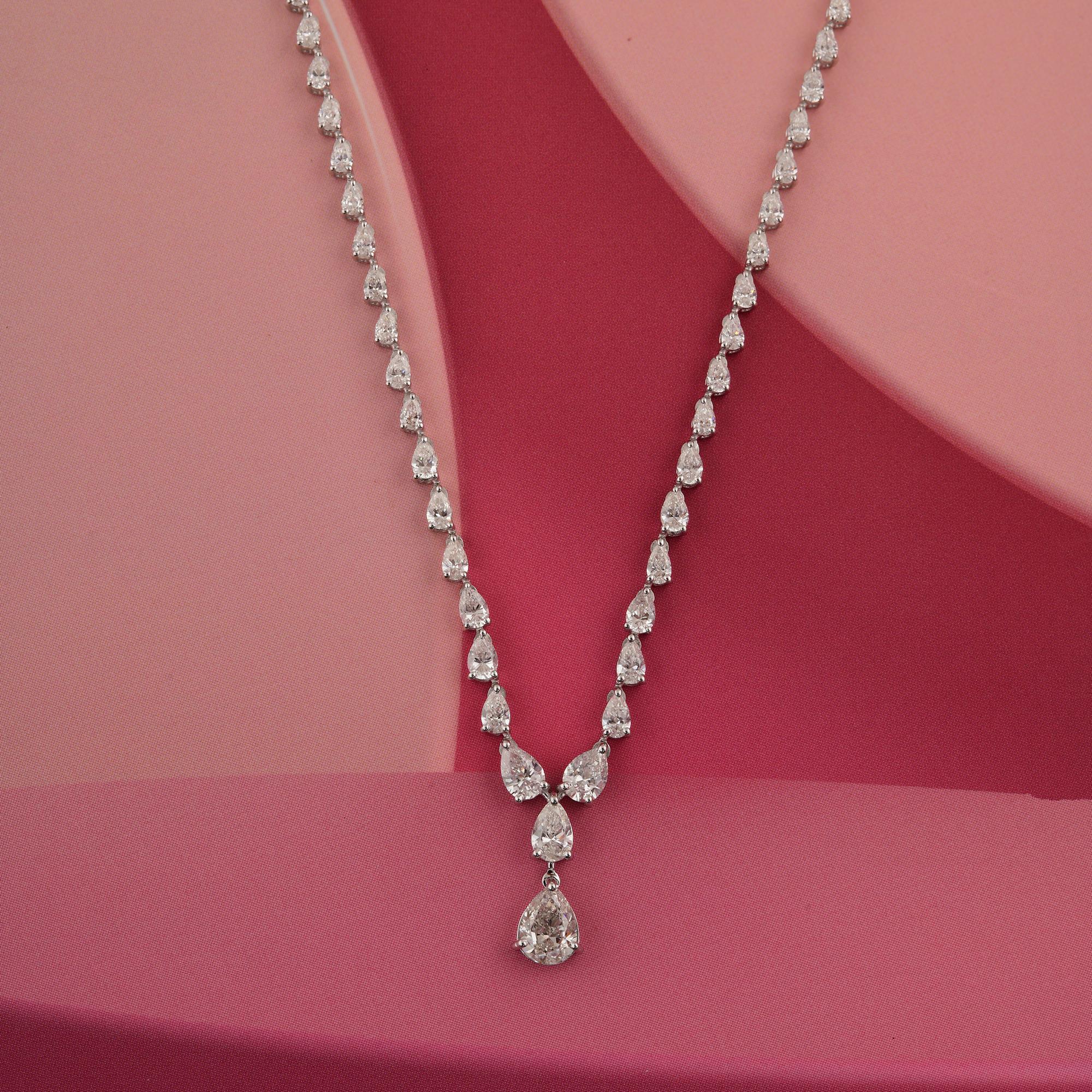 18 Karat Weißgold Natürliche 5,98 Karat SI Reinheit HI Farbe Birnen-Diamant-Halskette (Tropfenschliff) im Angebot