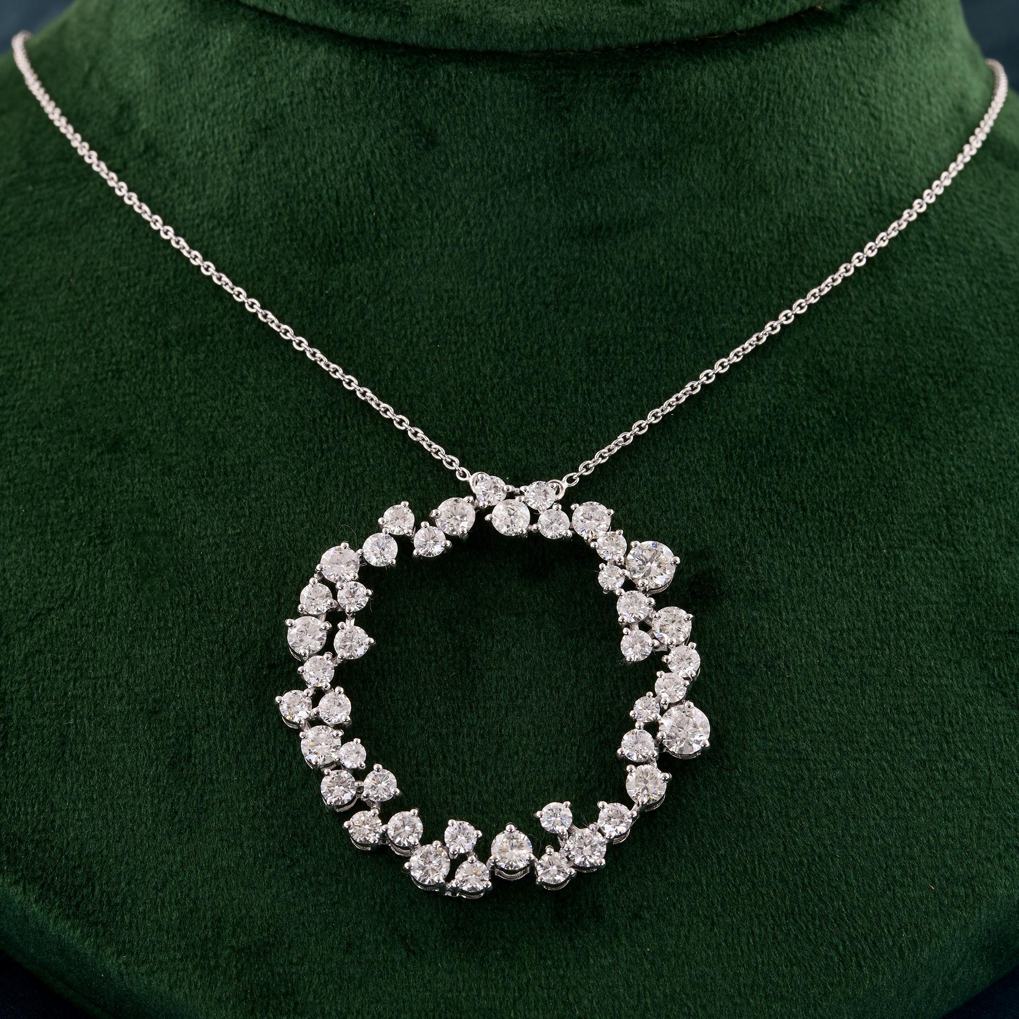 Modern 5.98 Carat SI/HI Diamond Circle Pendant Necklace 10 Karat White Gold Jewelry For Sale