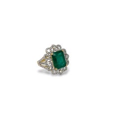 5.98 ct Emerald and Diamond 14k Yellow Gold Statement Ring