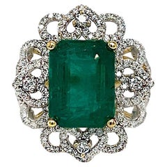 5.98 ct Emerald and Diamond 14k Yellow Gold Statement Ring