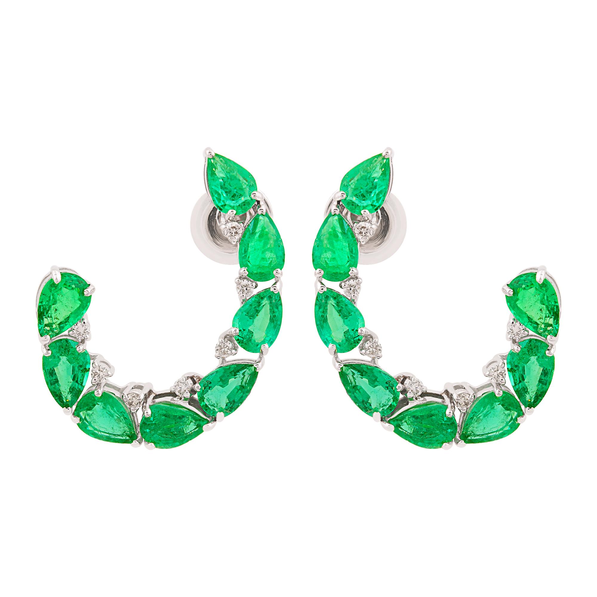 Modern 5.98 TCW Zambian Emerald Round Brilliant Diamond Stud Earrings 18k White Gold For Sale