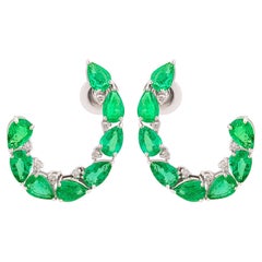 5.98 TCW Zambian Emerald Round Brilliant Diamond Stud Earrings 18k White Gold