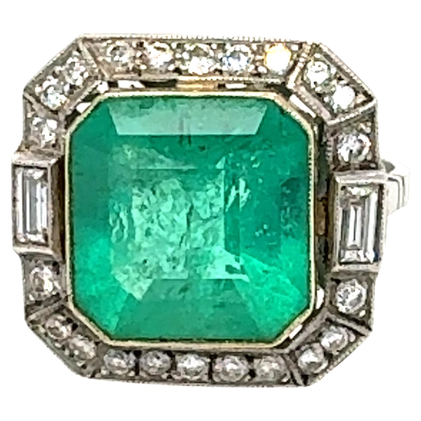 5.98carat Columbian Emerald Ring with Diamonds For Sale