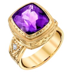 5.99 Carat Amethyst and Diamond Ring 18 Karat Yellow Gold