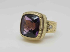 5.99 Carat Amethyst and Diamond Ring 18 Karat Yellow Gold
