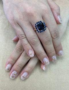 5.99 Carat Asscher Cut Spinel and Blue Sapphire Cocktail Ring 18 Karat Rose Gold
