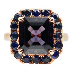 5.99 Carat Asscher Cut Spinel and Blue Sapphire Cocktail Ring 18 Karat Rose Gold