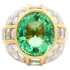 5.99 Carat Neon-Green Paraiba Tourmaline Diamond 18K Yellow Gold Ring, AIGS Cert