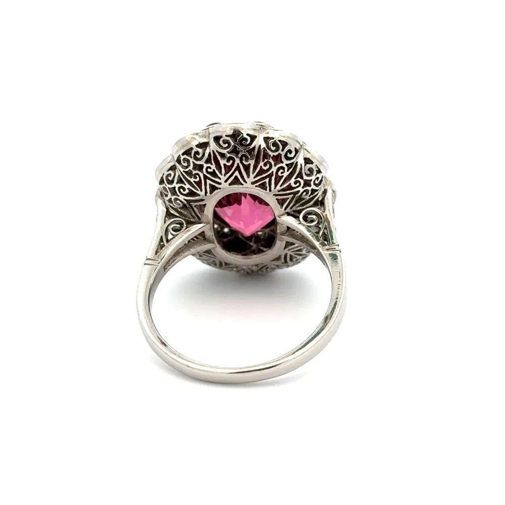 5.99 Carat Rubelite Tourmaline Onyx and Diamond Platinum Statement Ring In Excellent Condition For Sale In Montreal, QC