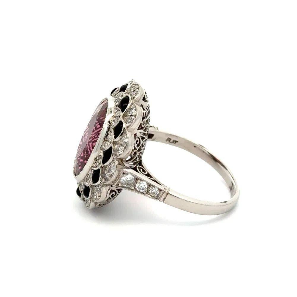 Women's 5.99 Carat Rubelite Tourmaline Onyx and Diamond Platinum Statement Ring For Sale