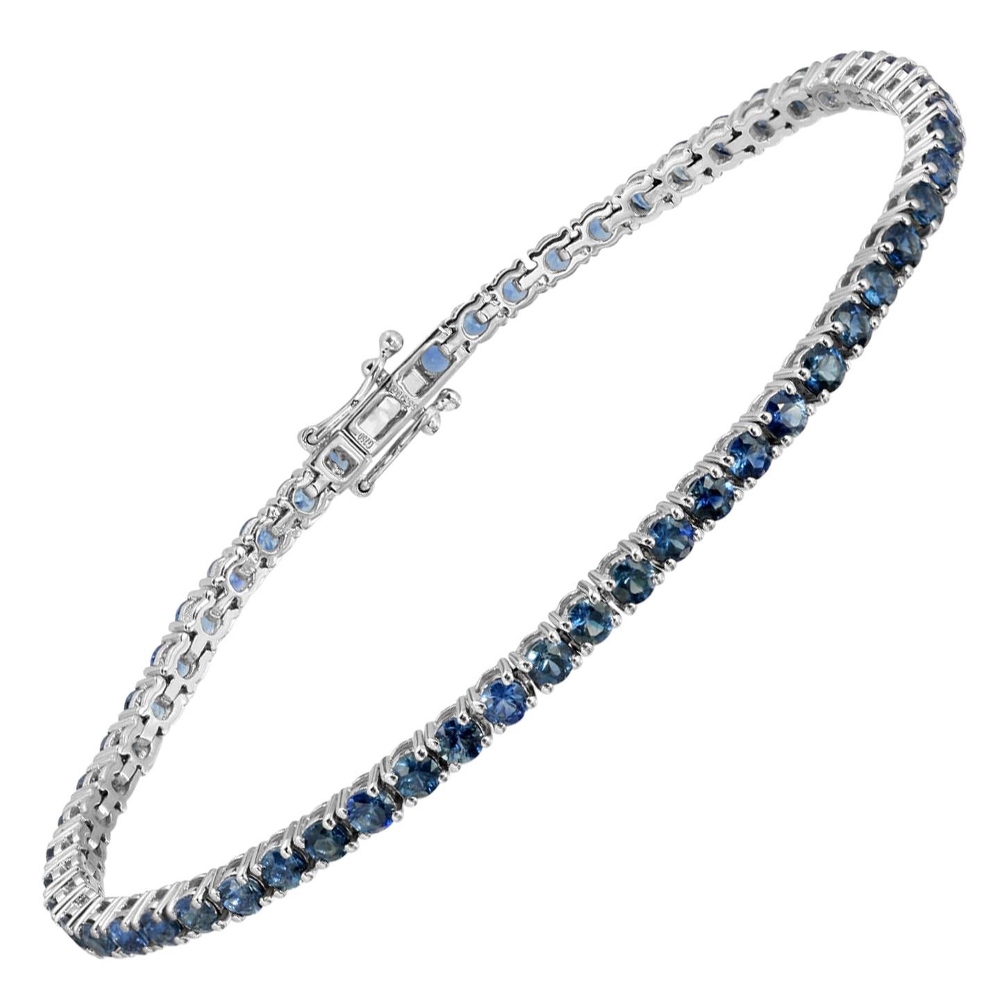 5.99 Carat Natural Blue Sapphire 18 Karat White Gold Bracelet For Sale